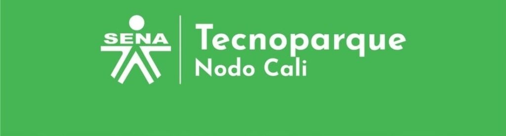 Fondo verde. En blanco, logo del SENA - Tecnoparque Nodo Cali