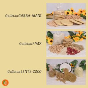 imagen de galletas de garbanzos con maní, galletas de fmix y galletas de lentejas, coco y moringa